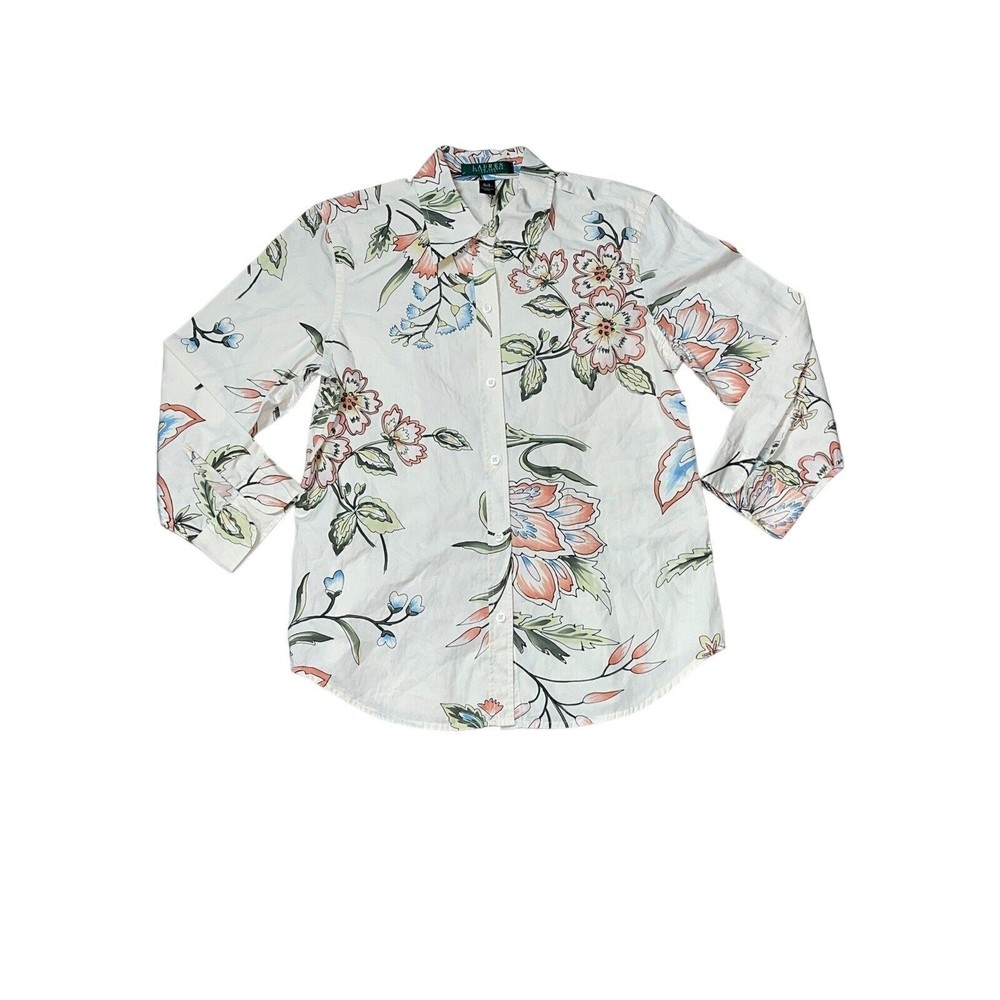Lauren Ralph Lauren Women's Petite Small Long Sleeve Button Up Floral Top
